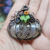 Halloween Harvest Pumpkin Sunstone Moonstone Pendant in Copper