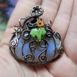 Halloween Harvest Pumpkin Sunstone Moonstone Pendant in Copper