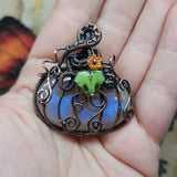 Halloween Harvest Pumpkin Sunstone Moonstone Pendant in Copper