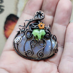 Halloween Harvest Pumpkin Sunstone Moonstone Pendant in Copper