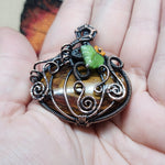 Halloween Harvest Carnelian Agate Petrified Wood Pumpkin Pendant in Copper