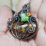 Halloween Harvest Carnelian Agate Petrified Wood Pumpkin Pendant in Copper