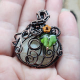 Halloween Harvest Quartz Crystal Stalactite Slice Pumpkin Pendant in Copper