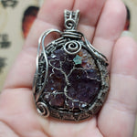 Purple Amethyst Crystal Tree of Life Pendant Necklace in Sterling Silver with Green Chrysoprase Star