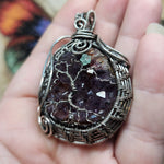 Purple Amethyst Crystal Tree of Life Pendant Necklace in Sterling Silver with Green Chrysoprase Star