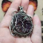 Purple Amethyst Crystal Tree of Life Pendant Necklace in Sterling Silver with Green Chrysoprase Star