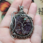 Purple Amethyst Crystal Tree of Life Pendant Necklace in Sterling Silver with Green Chrysoprase Star