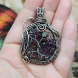 Purple Amethyst Crystal Tree of Life Pendant Necklace in Sterling Silver with Green Chrysoprase Star
