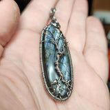 Blue Purple Labradorite Spooky Tree of Life Pendant Necklace in Sterling Silver