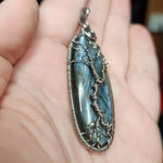 Blue Purple Labradorite Tree of Life Pendant Necklace in Sterling Silver