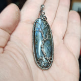 Blue Purple Labradorite Spooky Tree of Life Pendant Necklace in Sterling Silver