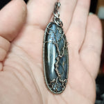 Blue Purple Labradorite Spooky Tree of Life Pendant Necklace in Sterling Silver