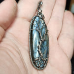 Blue Purple Labradorite Tree of Life Pendant Necklace in Sterling Silver