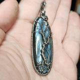 Blue Purple Labradorite Spooky Tree of Life Pendant Necklace in Sterling Silver