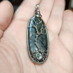 Blue Purple Labradorite Spooky Tree of Life Pendant Necklace in Sterling Silver