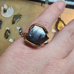 Raw Smokey Quartz Crystal Ring in Hammered Copper Sz 7.5