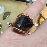 Raw Smokey Quartz Crystal Ring in Hammered Copper Sz 7.5