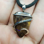 Australian Boulder Opal Pendant in Sterling Silver with Blue Flash