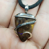 Australian Boulder Opal Pendant in Sterling Silver with Blue Flash