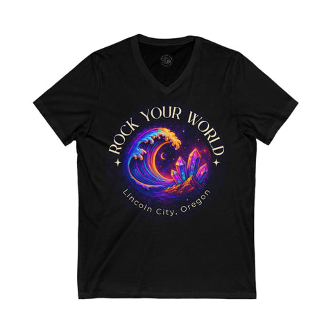 Rock Your World Moonlight Wave Crystal V-Neck – Unisex Lightweight Cotton Tee