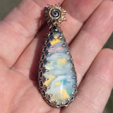 Sky Plume Agate Aurora Opal Sterling Silver 14kt Gold Filled Pendant - Sun Showers Rainbow Clouds