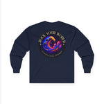 Rock Your World Moonlight Wave Crystal Long Sleeve Shirt – Unisex Heavy Cotton BACK Print + Front Logo