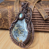 Widowmaker Plume Agate Pendant with Labradorite Accent - Antiqued Copper Wirewrap