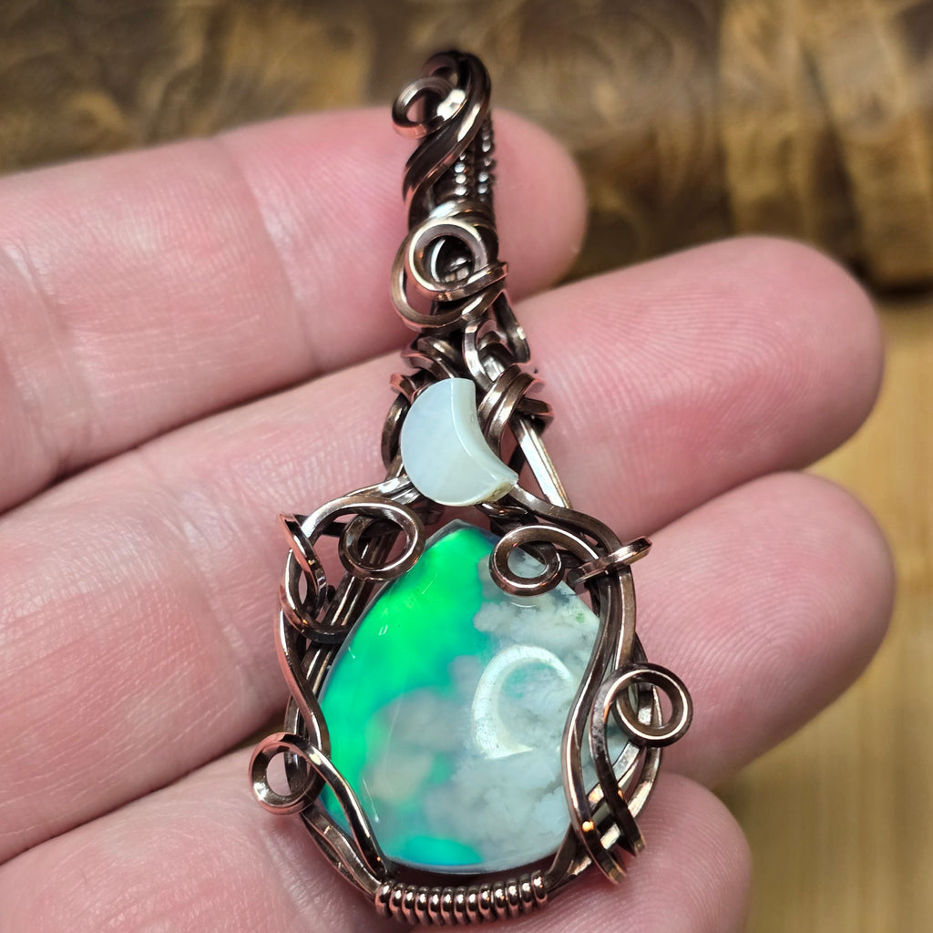 アクセサリー aurora Green Aurora Opal Pendant | Plume Night Sky Copper Wire Wrapped