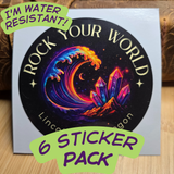 Sticker pack with colorful design and text on a white background
