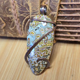 River Jasper Pendant in Hammered Copper - Green Orbs + Spots