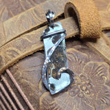 Meteorite slice with green crystals pendant in sterling silver