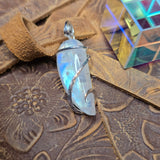 Crystal pendant on a textured brown leather surface