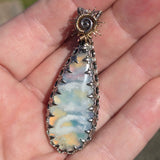 Sky Plume Agate Aurora Opal Sterling Silver 14kt Gold Filled Pendant - Sun Showers Rainbow Clouds
