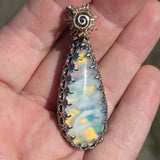 Sky Plume Agate Aurora Opal Sterling Silver 14kt Gold Filled Pendant - Sun Showers Rainbow Clouds