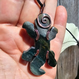 Lizard Green Moss Agate Carving Pendant in Copper