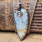 Crazy Lace Agate + Quartz Pendant – Antiqued Copper