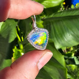 Double Sided Faceted Rainbow Aurora Opal Pendant In Sterling Silver