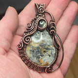 Widowmaker Plume Agate Pendant with Labradorite Accent - Antiqued Copper Wirewrap