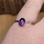 Grape Purple Amethyst Ring sz 9.5 - Hammered Sterling Silver
