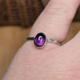 Grape Purple Amethyst Ring sz 9.5 - Hammered Sterling Silver