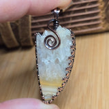 Crazy Lace Agate + Quartz Pendant – Antiqued Copper