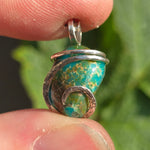 Turquoise Pendant 9ct Chunky Blue-Green - Hammered Sterling Silver