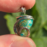 Turquoise Pendant 9ct Chunky Blue-Green - Hammered Sterling Silver