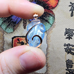 Carved Blue Aquamarine Leaf Wire Wrapped Pendant in 14kt Rose Gold Fill