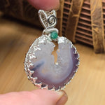 Purple Banded Agate Geode Pendant – Sterling Silver with Emerald Accent - Rock Your World 