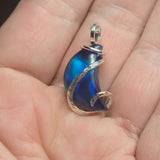 Crescent Aurora Opal Moon Pendant in Sterling Silver - Deep Blue Flash