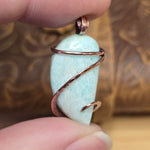 Light Blue Amazonite Pendant - Copper Wrapped Stone Jewelry