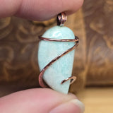 Light Blue Amazonite Pendant - Copper Wrapped Stone Jewelry