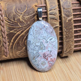 Crazy Lace Agate Pendant Tight Lace Pattern - Silver Tone Bail