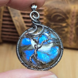 Labradorite Moon Spooky Tree of Life Pendant – Oxidized Sterling Silver